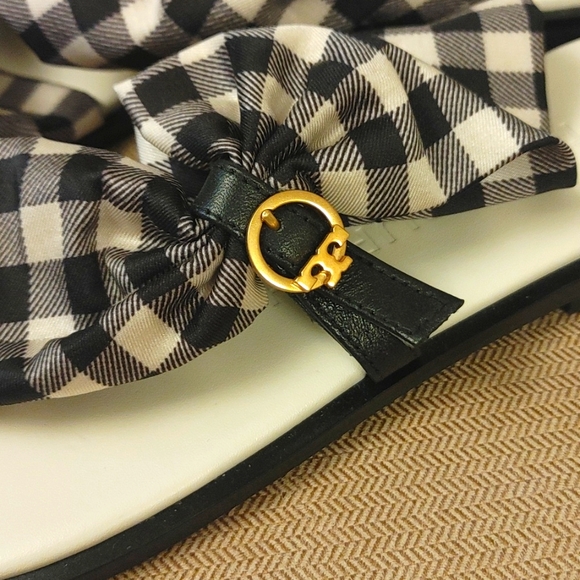 Tory Burch Women's Selby Scarf Sandals Gingham -Black 6 1/2 (New Never W… - Picture 3 of 8